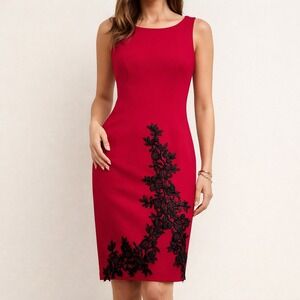 Ivanka Trump Bold Pink Floral Lace Applique Sheath Dress Womens 10 Medium